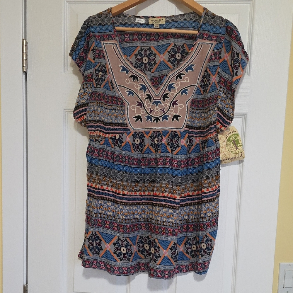 ONE WORLD Multicolor Bohemian V-Neck Blouse